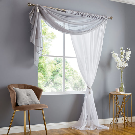 Double Voile Silver Slot Top Curtain Panel