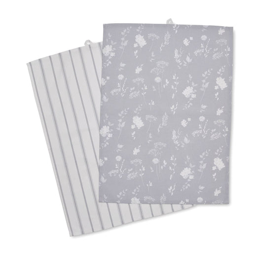 Meadowsweet White/Grey Tea Towels Pair