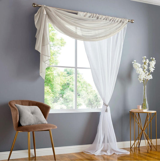 Double Voile Taupe Slot Top Curtain Panel
