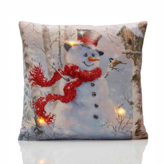 Snowman Led White Red Cushion Cover