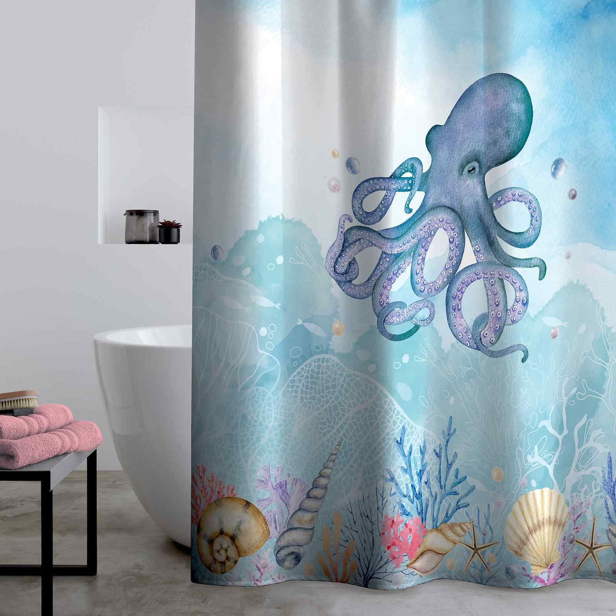 Octopus Blue Shower Curtain