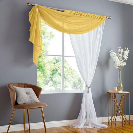 Double Voile Ochre Slot Top Curtain Panel