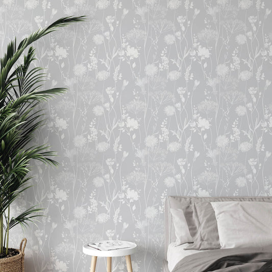 Meadowsweet White / Grey Wallpaper