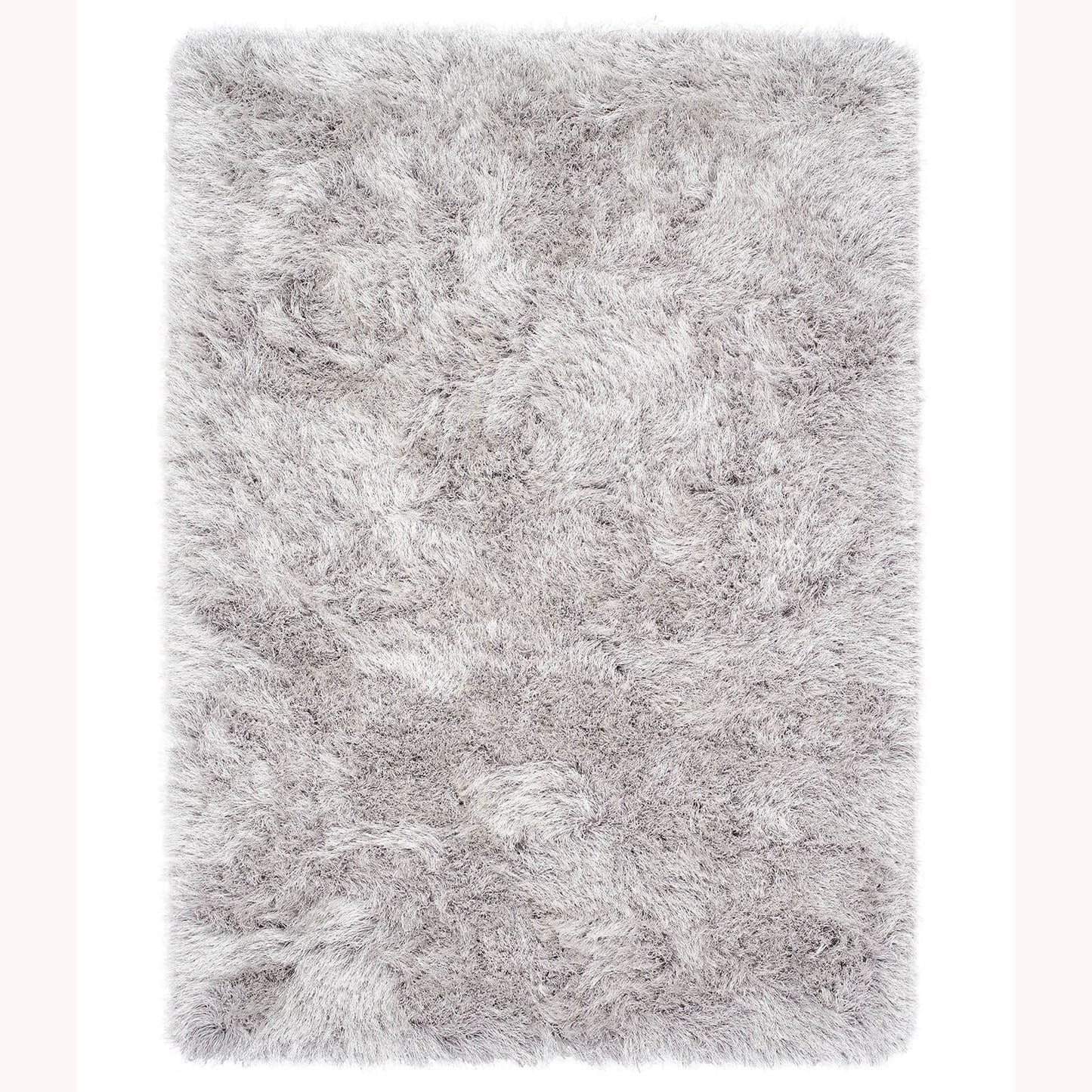 Contemporary Extravagance Plain Supersoft Shaggy Silver Rugs 60X120Cm