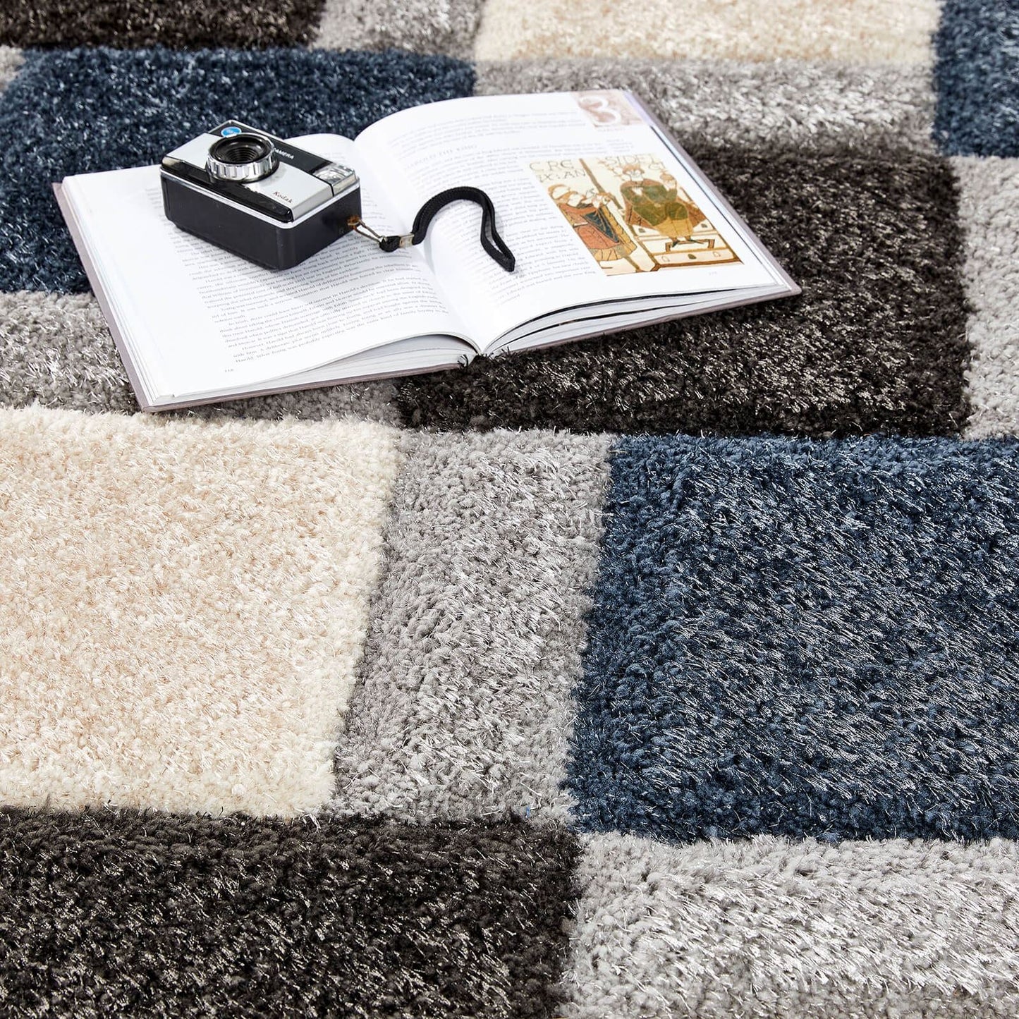 3D Geo Shaggy Petrol Blue Modern Rugs