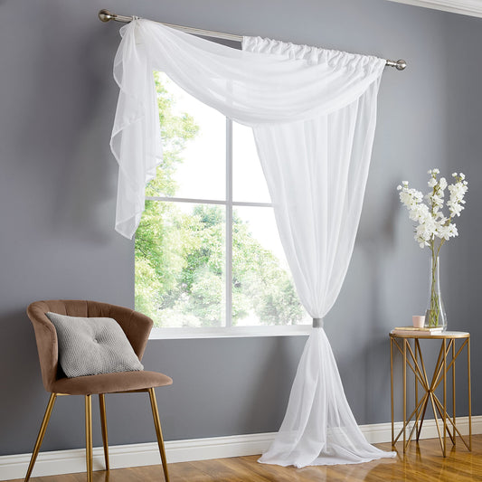 Double Voile White Slot Top Curtain Panel