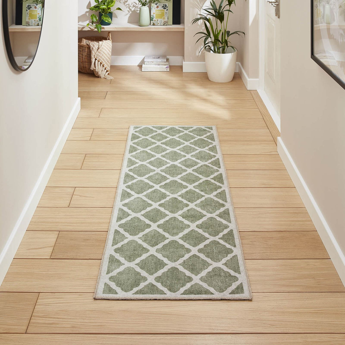 Coral H1063 Green Modern Washable Rug
