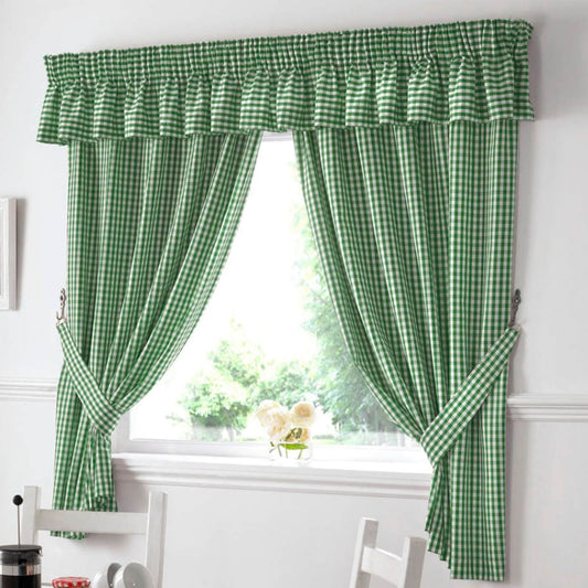Gingham Green Kitchen Curtain Pelmet