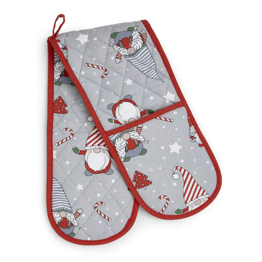 Christmas Gnomes Grey/ Red Oven Gloves