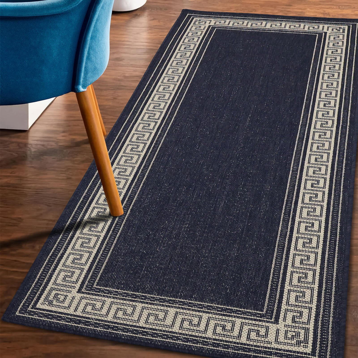 Flatweave Gel Greek Key Navy Rug