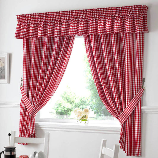 Gingham Red Kitchen Curtain Pelmet