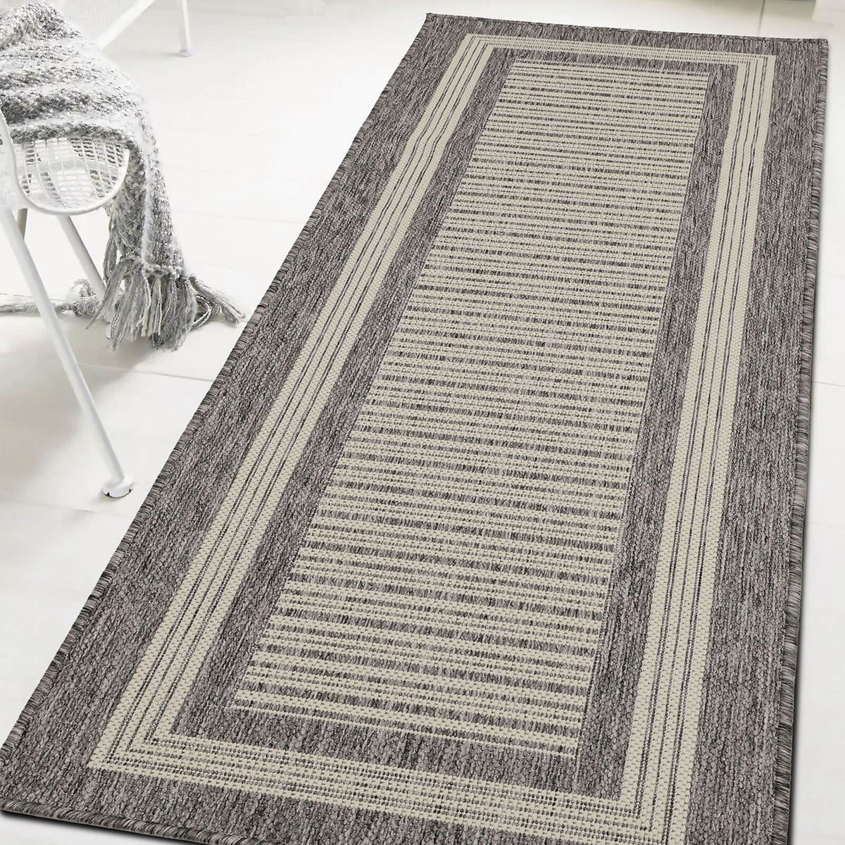 Flatweave Gel Border Steel Grey Rug