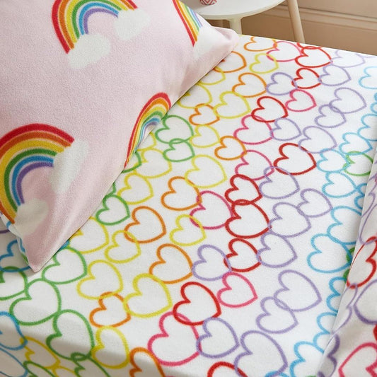 Rainbow Hearts Fleece Pink Fitted Sheet