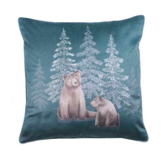 Bear Walks Teal Filled Cushion