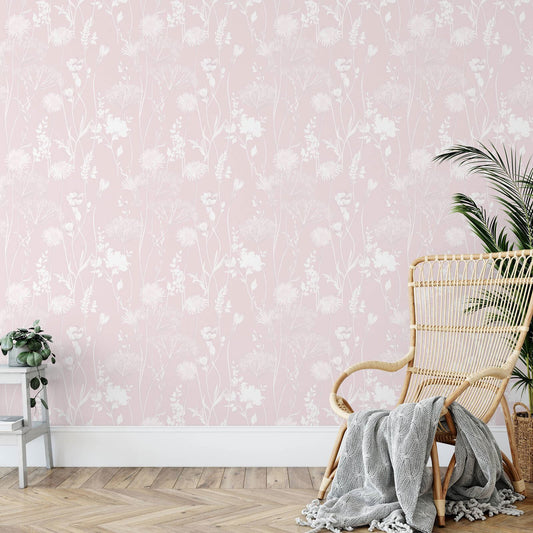 Meadowsweet Pink & Grey Wallpaper