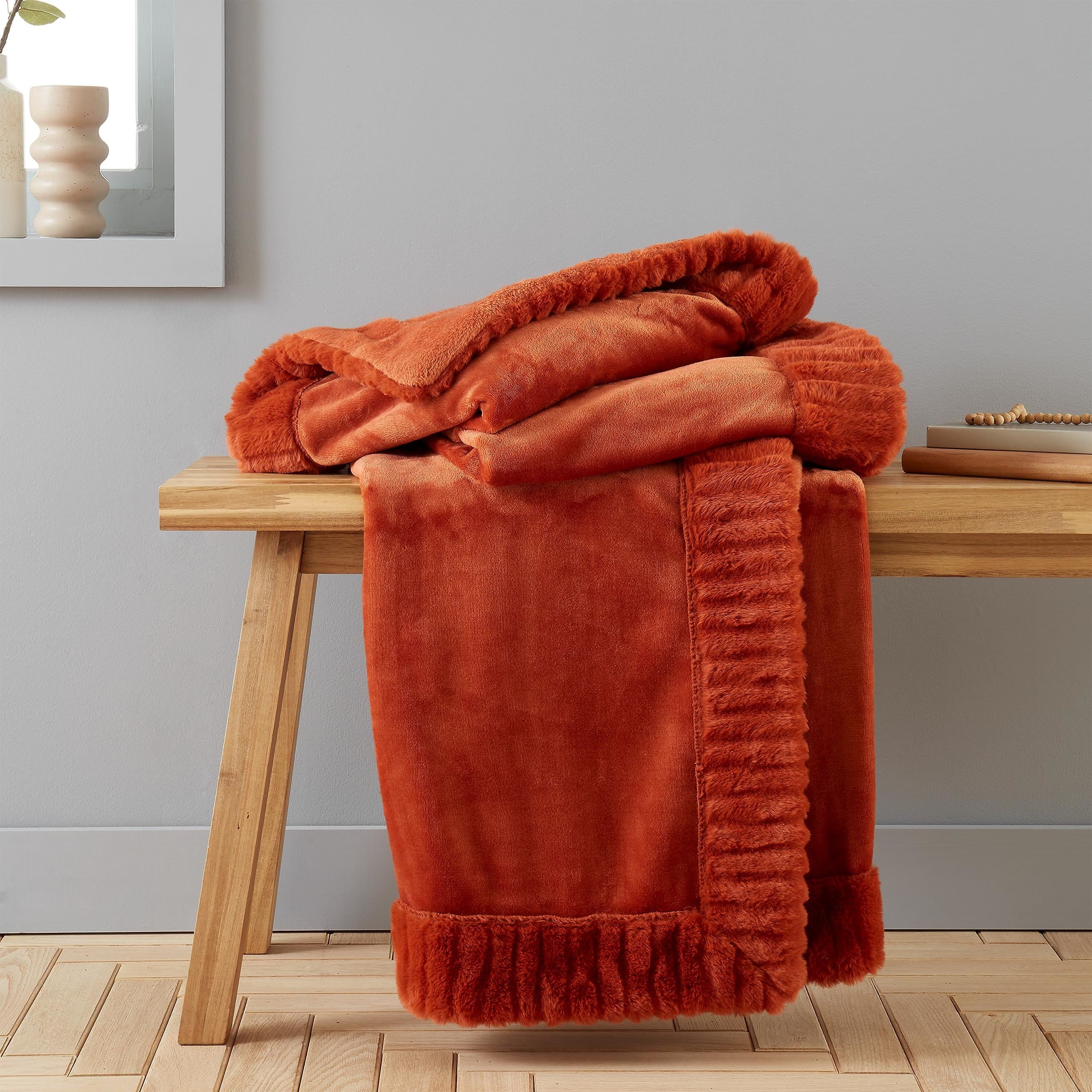 Velvet and Faux Fur Burnt Orange Throw – Home Linen Store