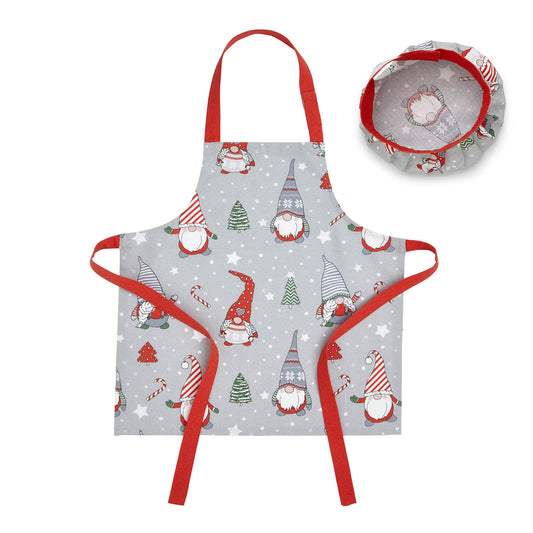 Christmas Gnomes Grey/Red Kids Apron & Hat