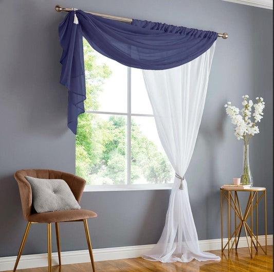 Double Voile Navy Slot Top Curtain Panel