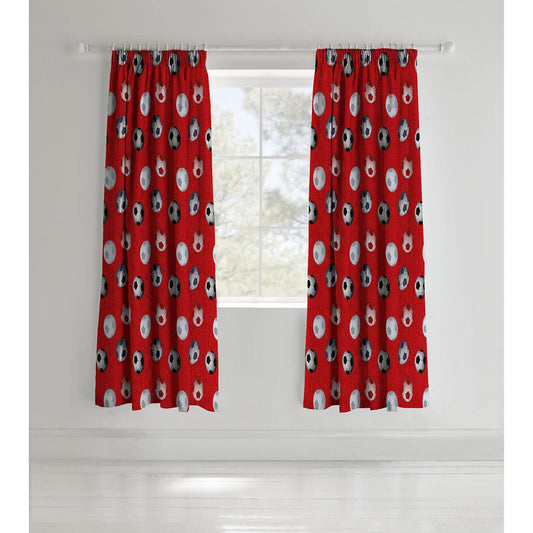Football Red Pencil Pleat Curtains