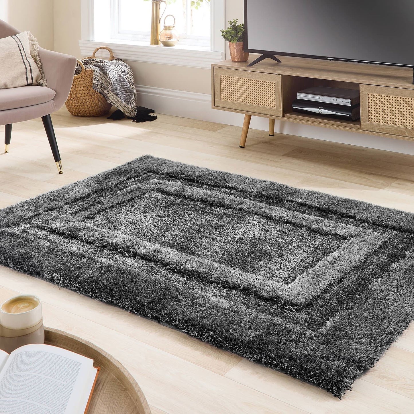 Frame Charcoal Plain Rugs
