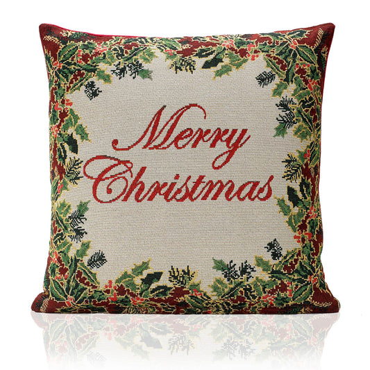 Merry Christmas Scrolling Text Green Red Cushion Cover