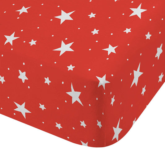 Christmas Stars Red Fitted Sheet