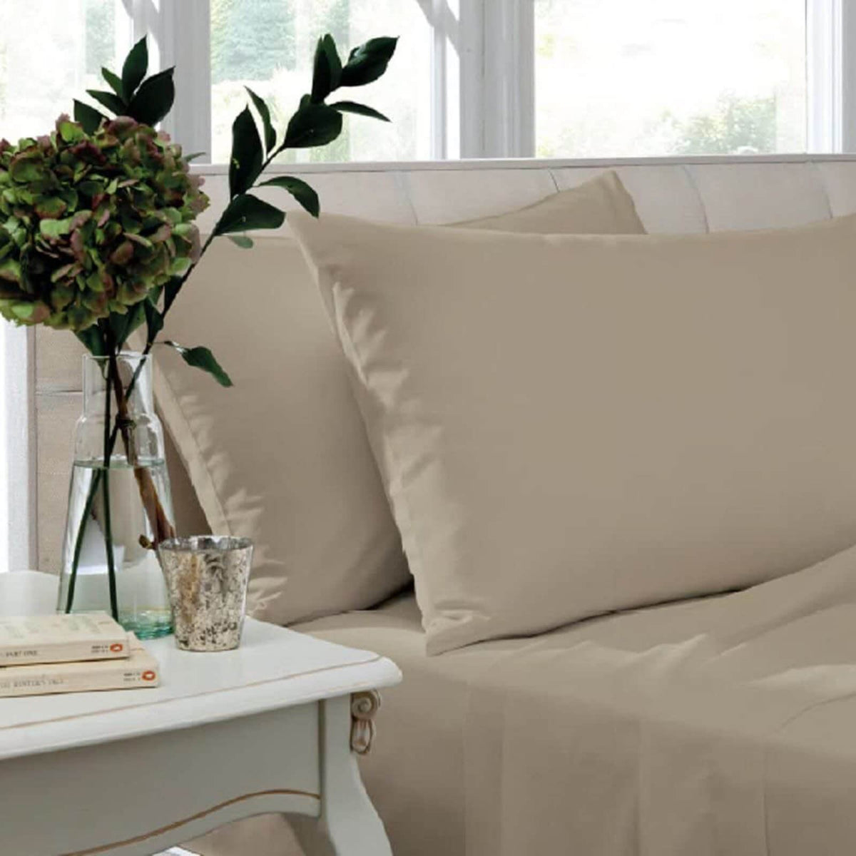 Easy Iron Percale Natural Housewife Pillowcase Pair