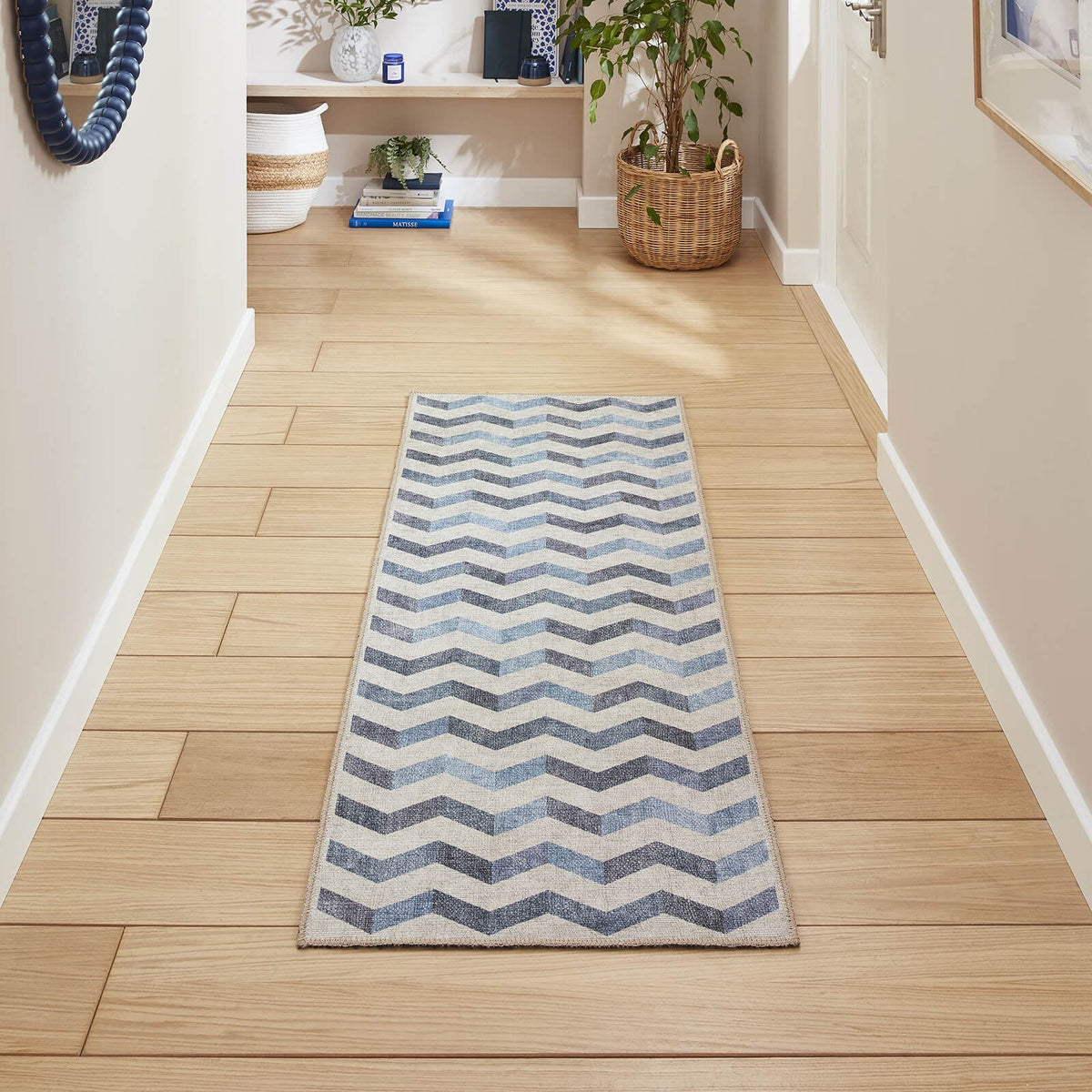 Coral H1059 Blue Modern Washable Rug