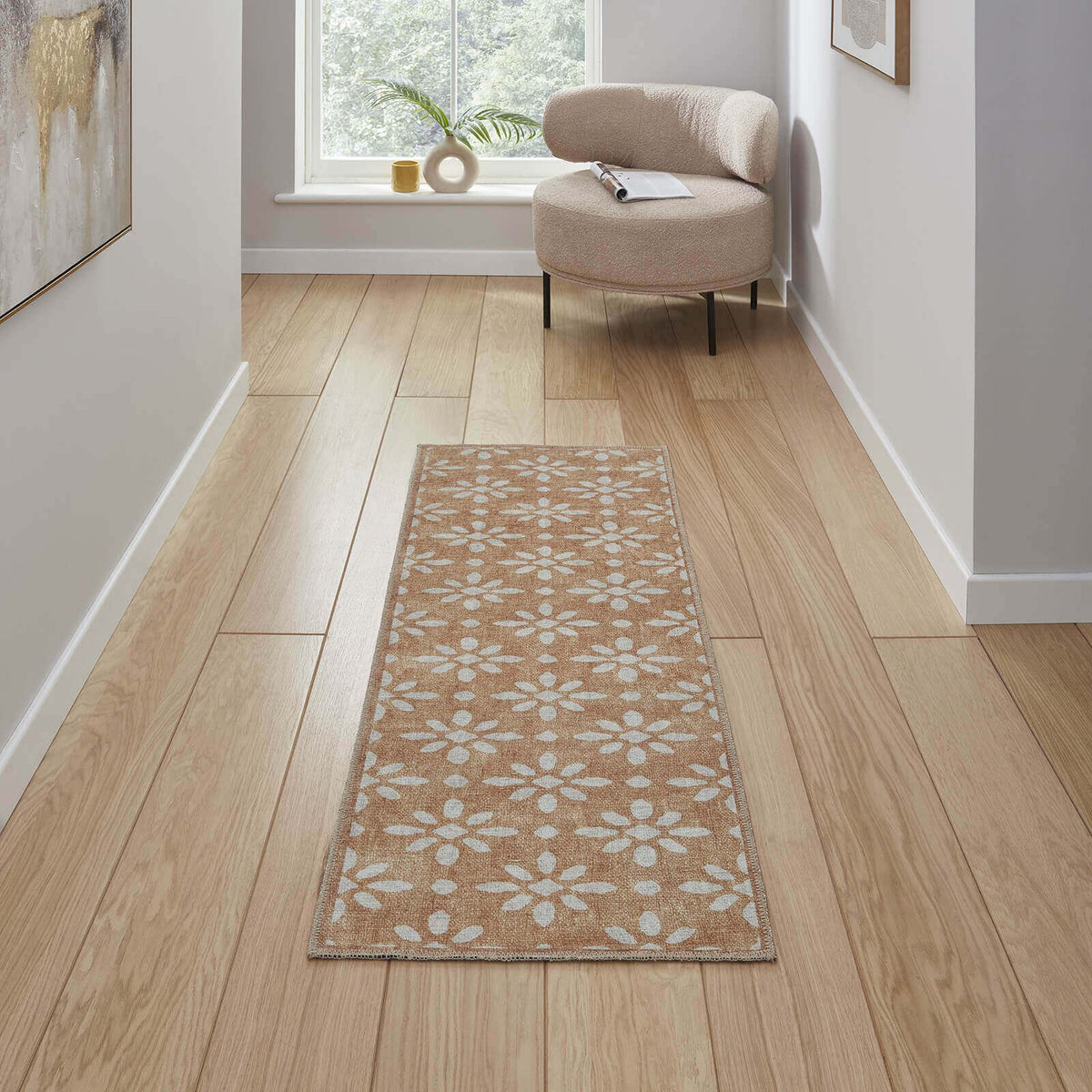Coral H1062 Yellow Modern Washable Rug