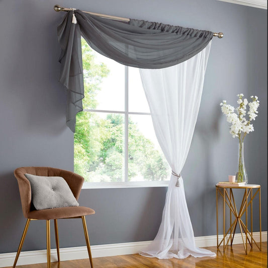 Double Voile Charcoal Slot Top Curtain Panel