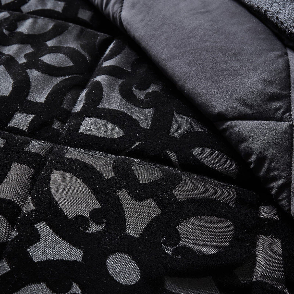 Lattice Cut Velvet Quilted Bedspread Black