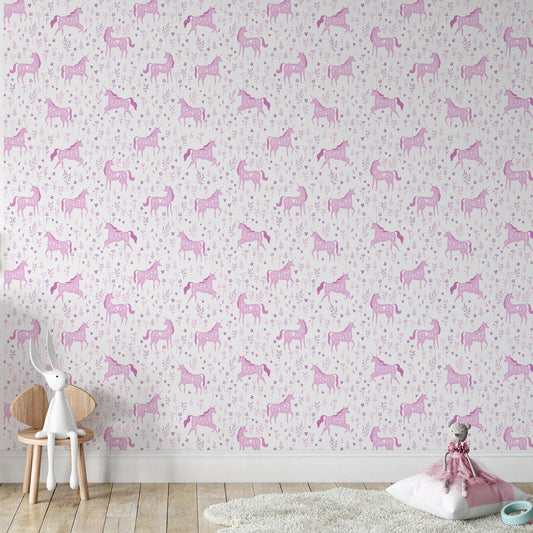 Folk Unicorn Pink Wallpaper