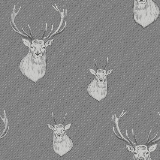 Stag Silver Charcoal Grey Wallpaper