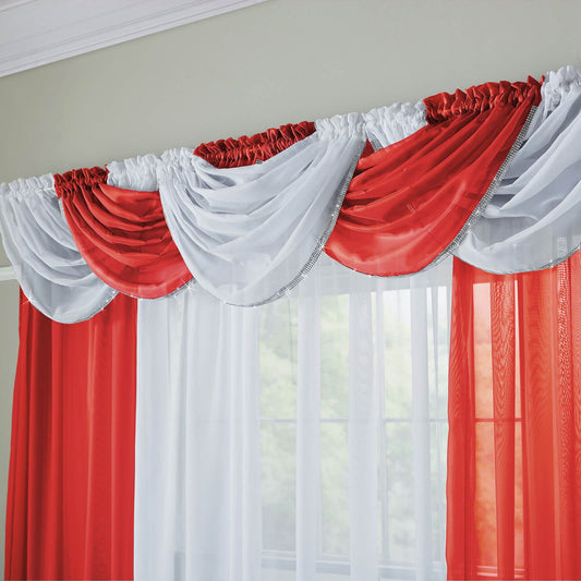Glitter Trim Red Curtain Swag