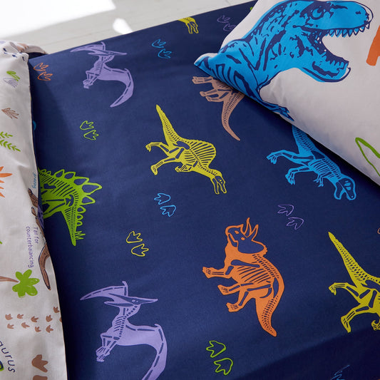 Prehistoric Dinosaurs Blue Fitted Sheet