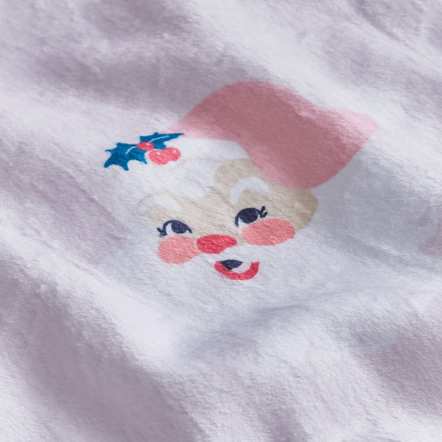 Vintage Christmas Santa Cosy Fleece Blanket Throw Pink