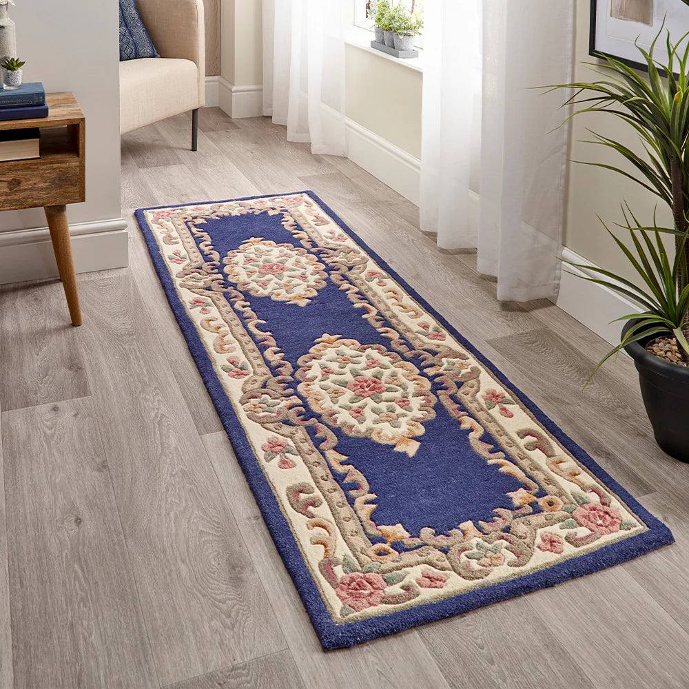 Shensi Navy Blue Floral Traditional Runner