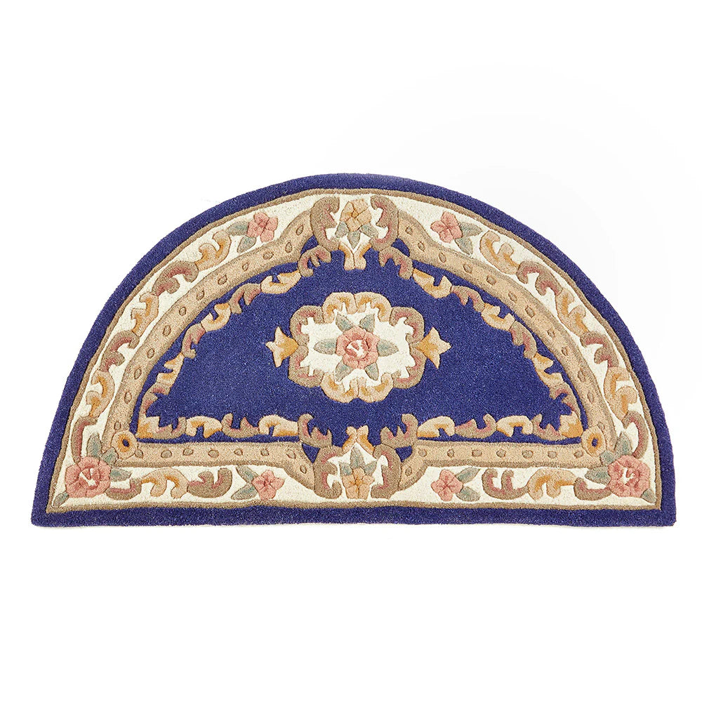 Shensi Navy Blue Floral Circle Rugs
