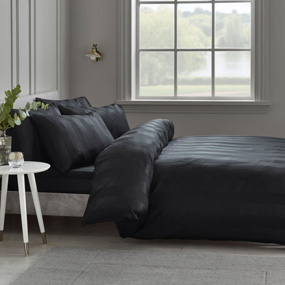 Catherine Lansfield So Soft Satin Stripe Black Duvet Cover Set