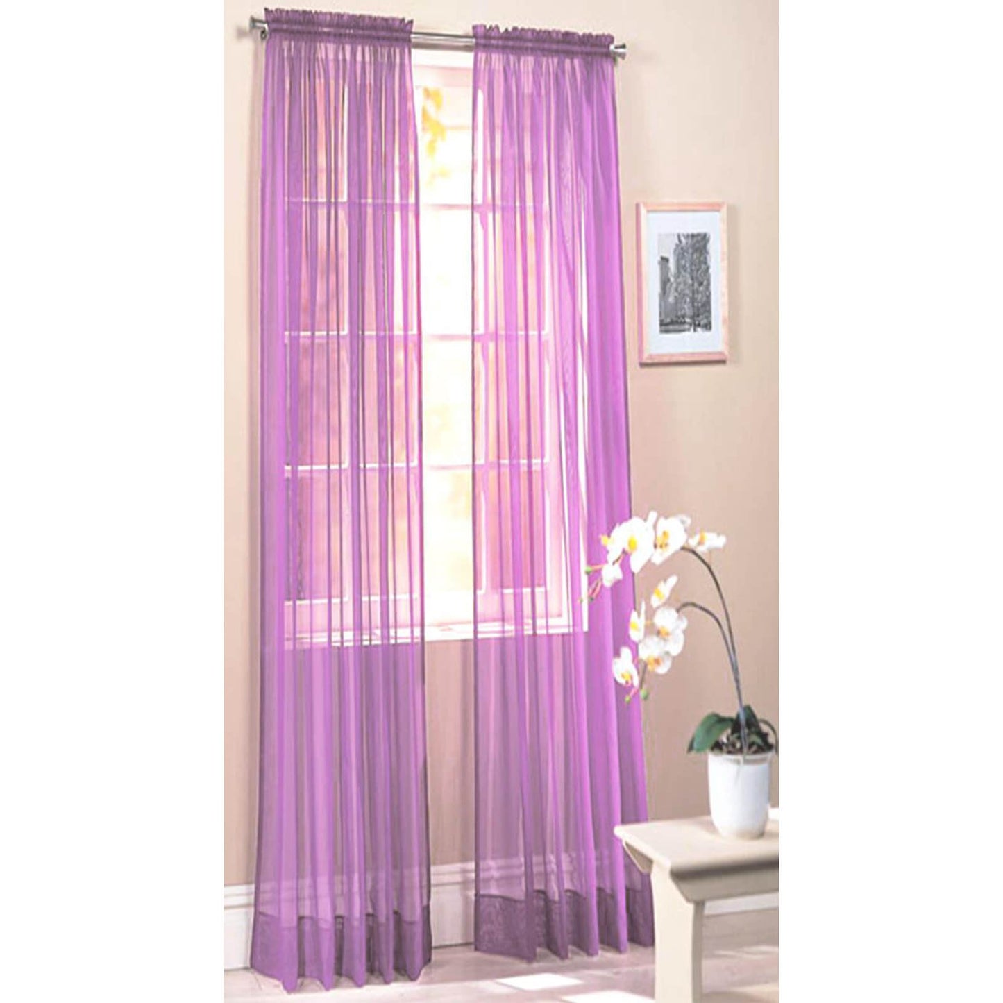 Plain Voile Sheer Rod Top Lilac Panel