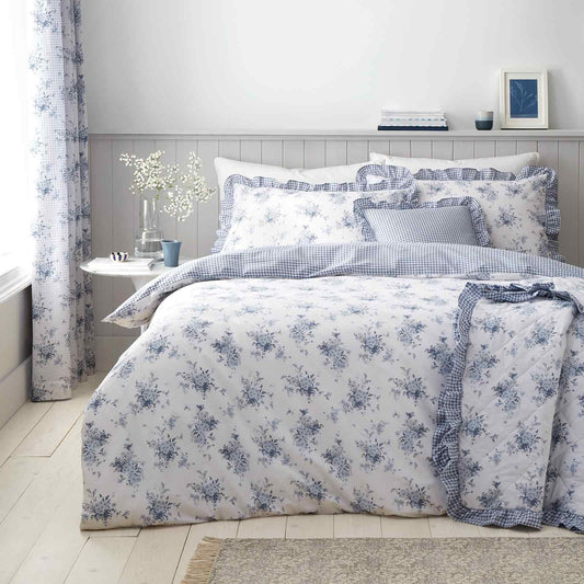 Lucie Floral Frill Blue Duvet Cover Set