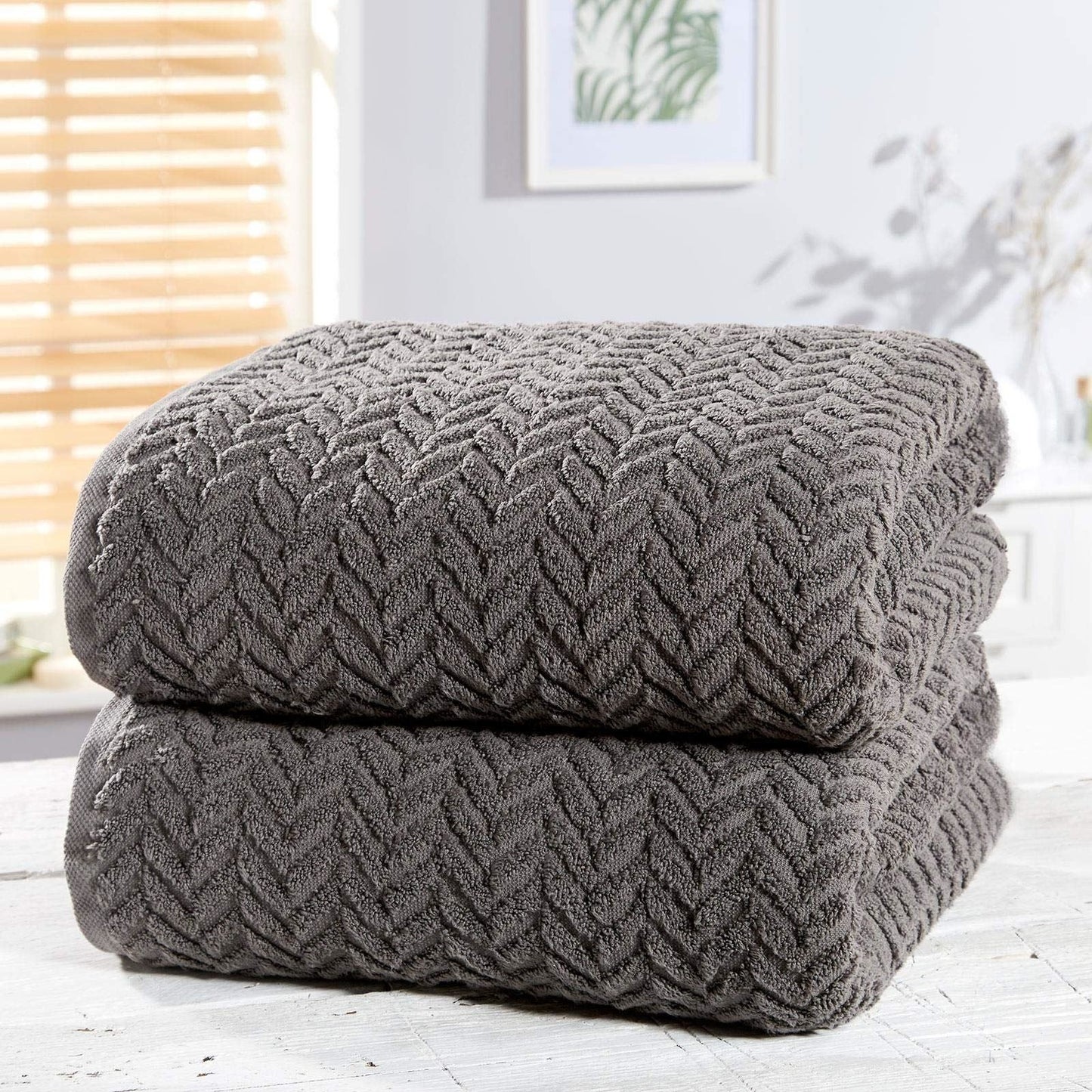 Herringbone Charcoal Bath Sheet Pair