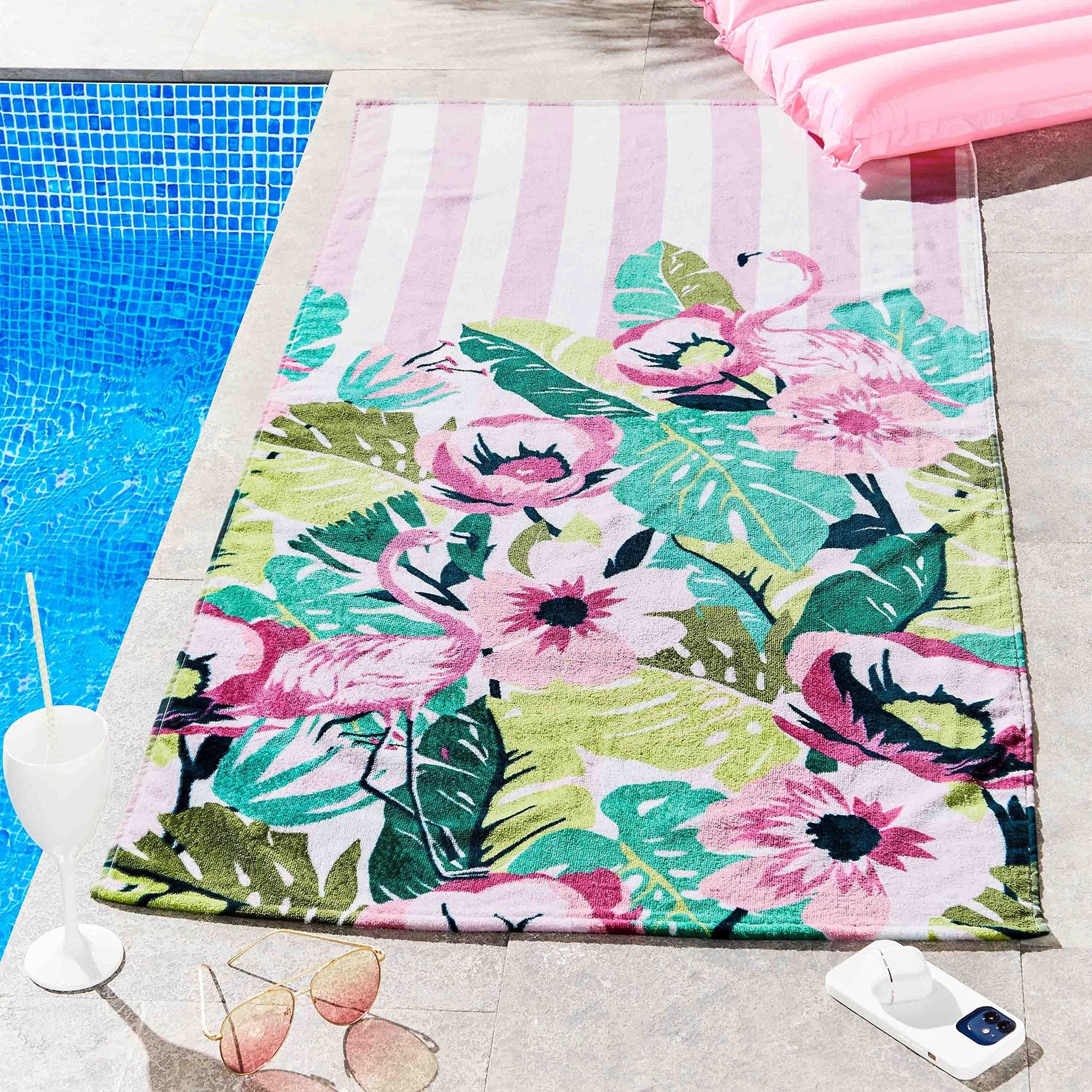 Sassy B Flamingo Stripe Pink Beach Towel