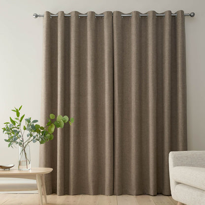 Bianca Fine Linens Chenille Stripe Lined Eyelet Curtains Two Panels Natural