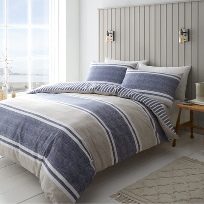 Textured Banded Blue Duvet Set