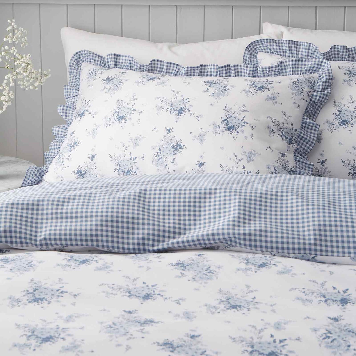 Lucie Floral Frill Blue Duvet Cover Set