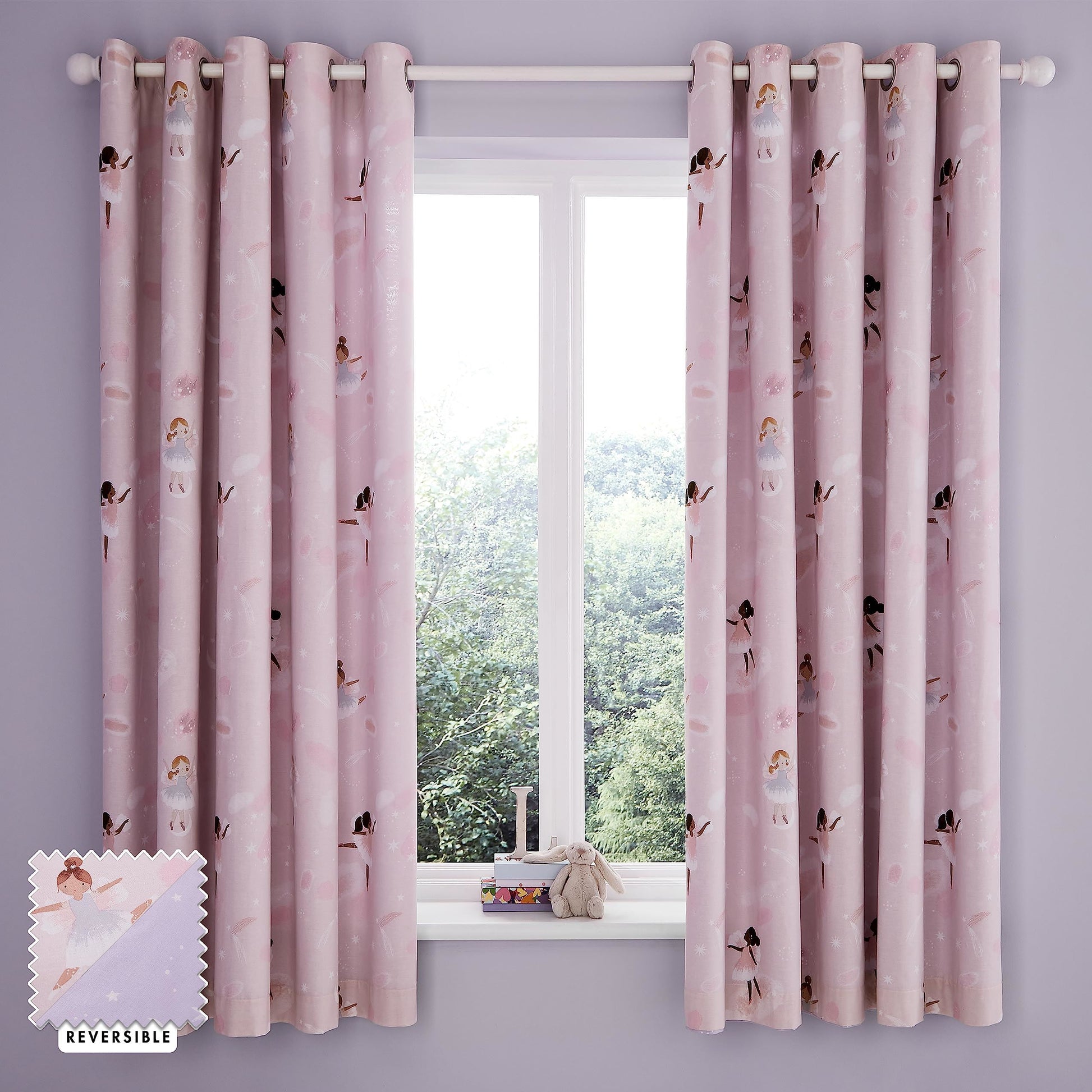 Dancing Fairies Pink Eyelet Curtains