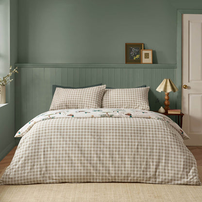 Catherine Lansfield Brushed Mallards Printed Reversible Cotton Bedding Duvet Cover Set Cream