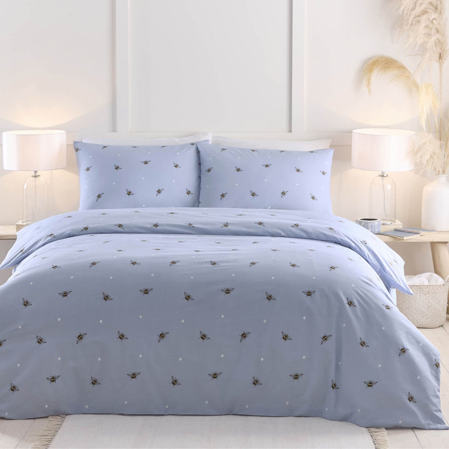 Bees Blue Duvet Cover Set With Pillow Case