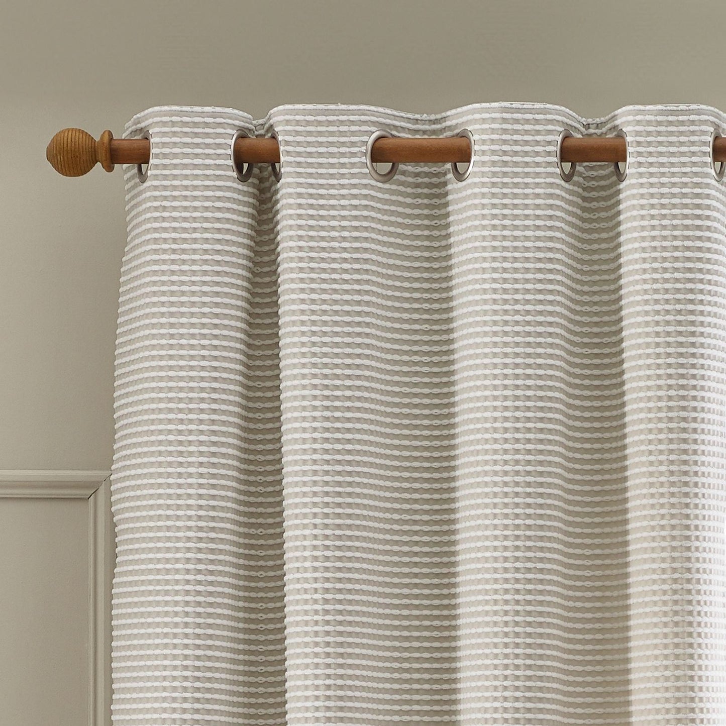 Catherine Lansfield Stab Stitch Natural Curtains Two Panels